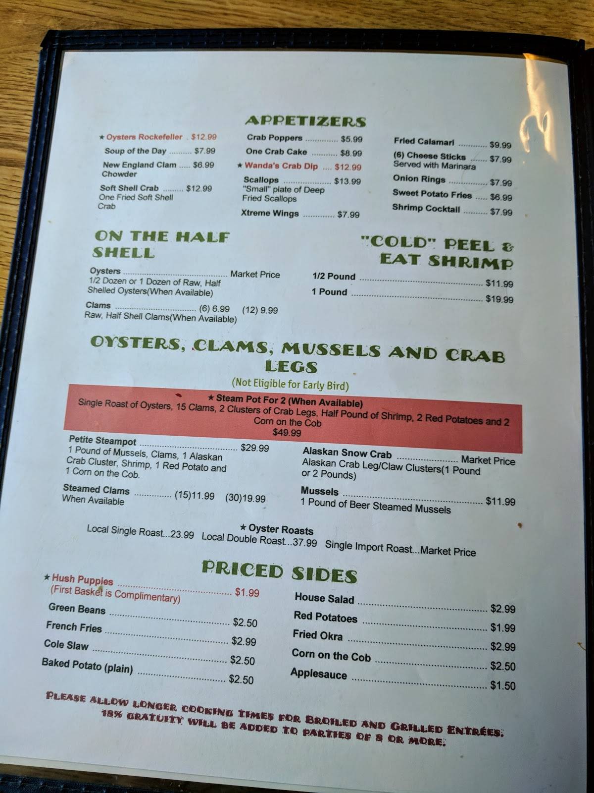 Menu at Nance's Restaurant, Murrells Inlet, US17 BUS