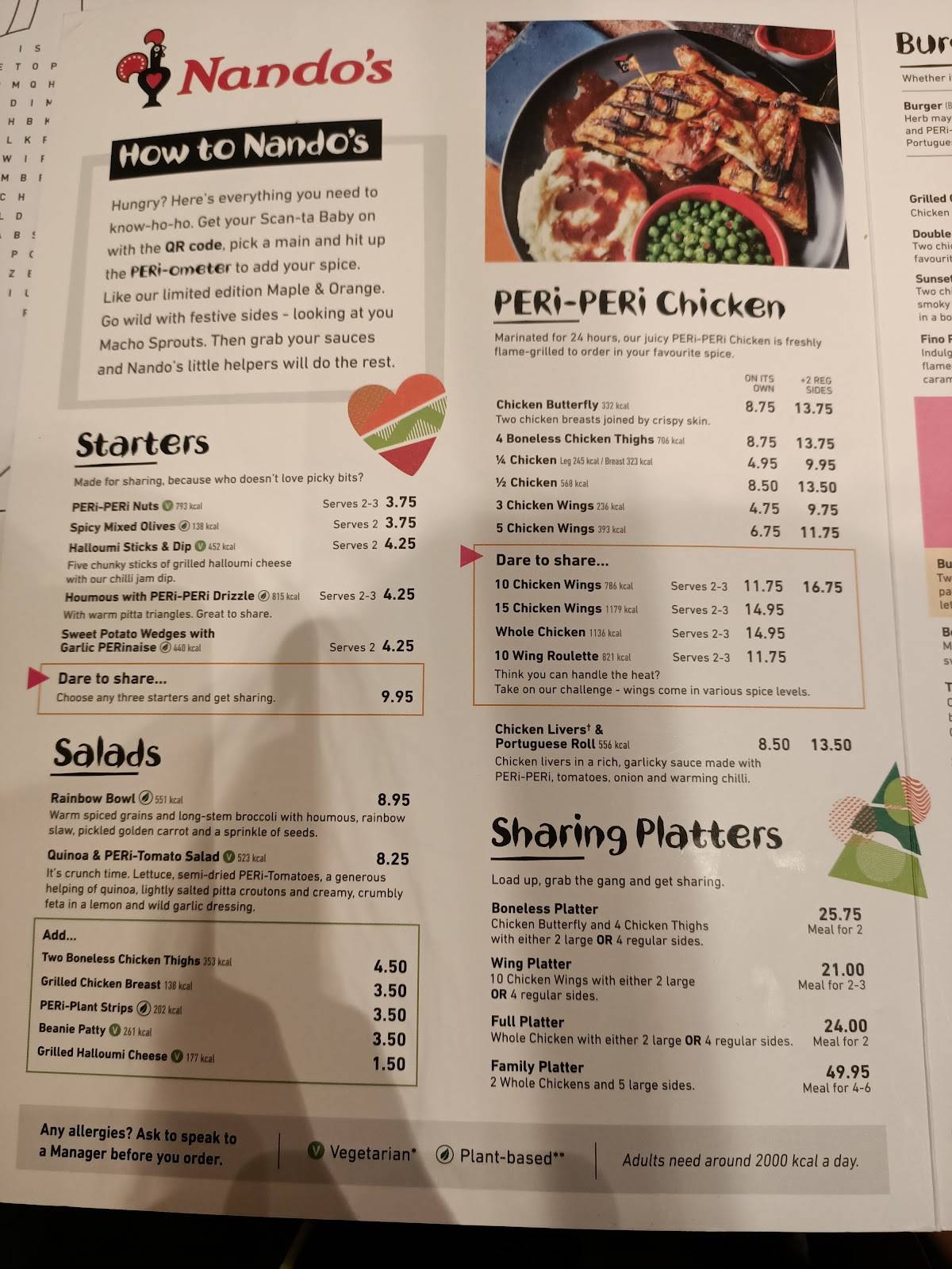 Menu at Nando's Cheshunt Retail Park restaurant, Cheshunt