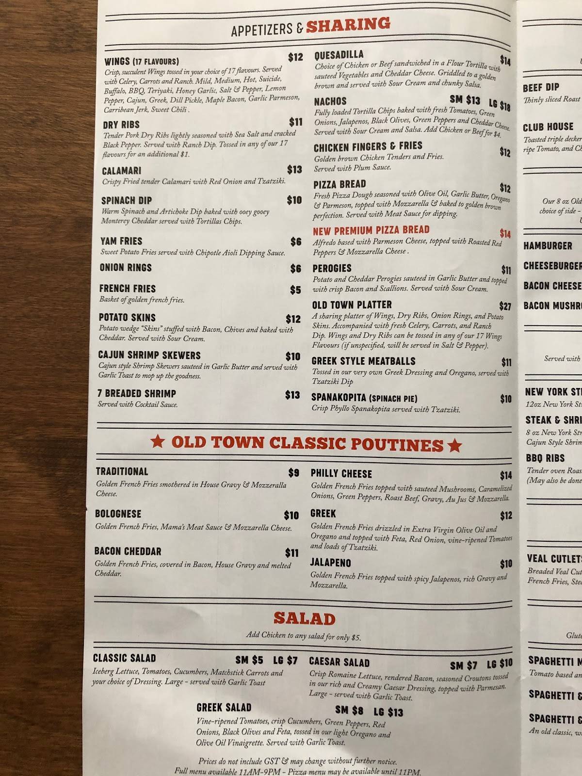 Menu at Old Town Pizza House Bar & Grill, Airdrie