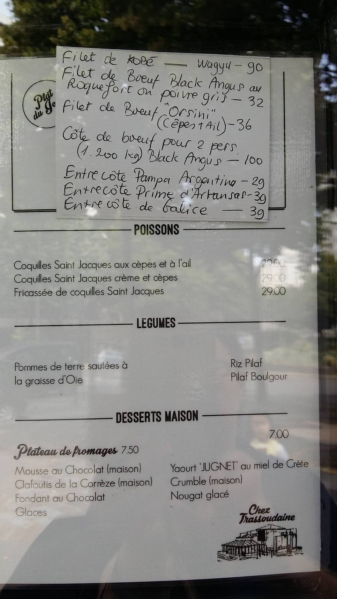 Menu au Chez Trassoudaine restaurant, Paris