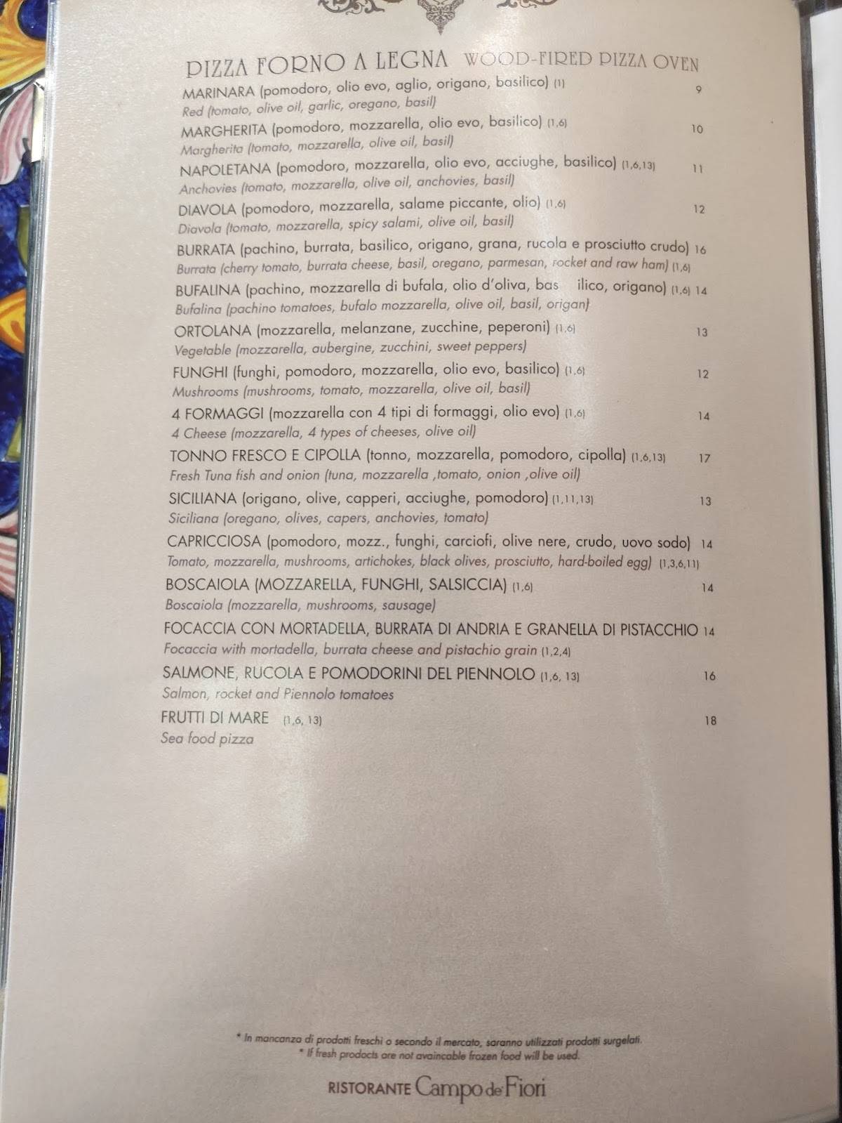 Menu da Pasta e Vino Osteria Torre Argentina ristorante, Roma