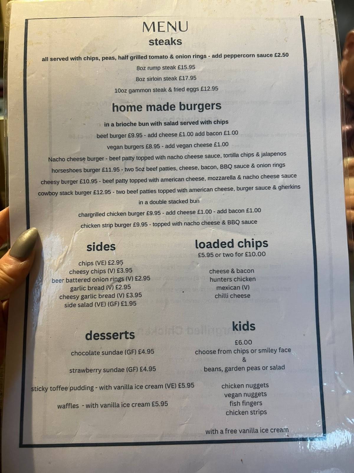 Menu at The Three Horseshoes, Yaxley pub & bar, Peterborough, 179 Main St