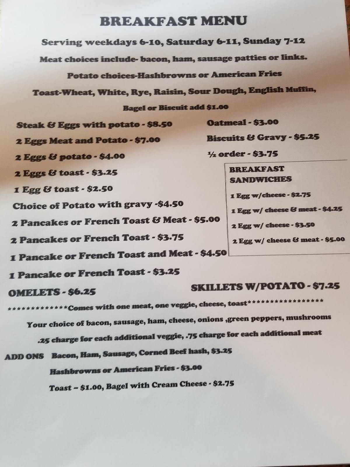 Menu at Phil & Deb's Town Tap pub & bar, La Farge