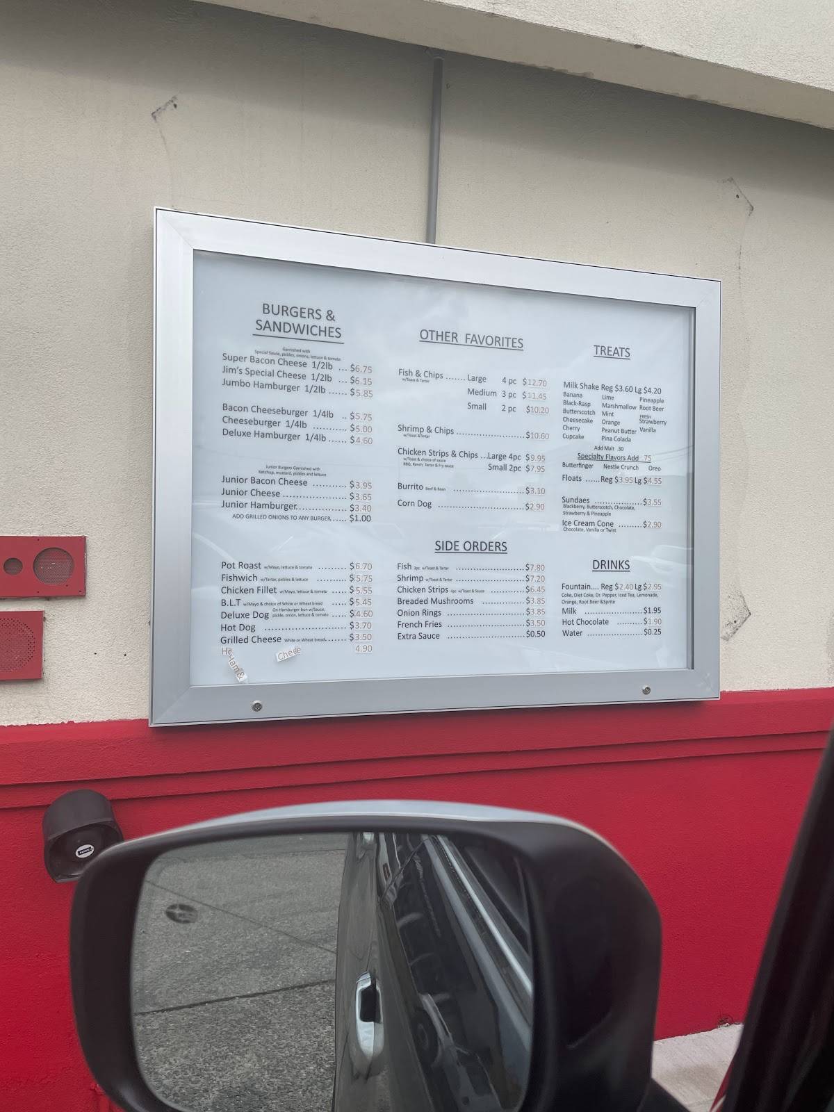 Menu at Pilchuck Drive In fast food, Snohomish