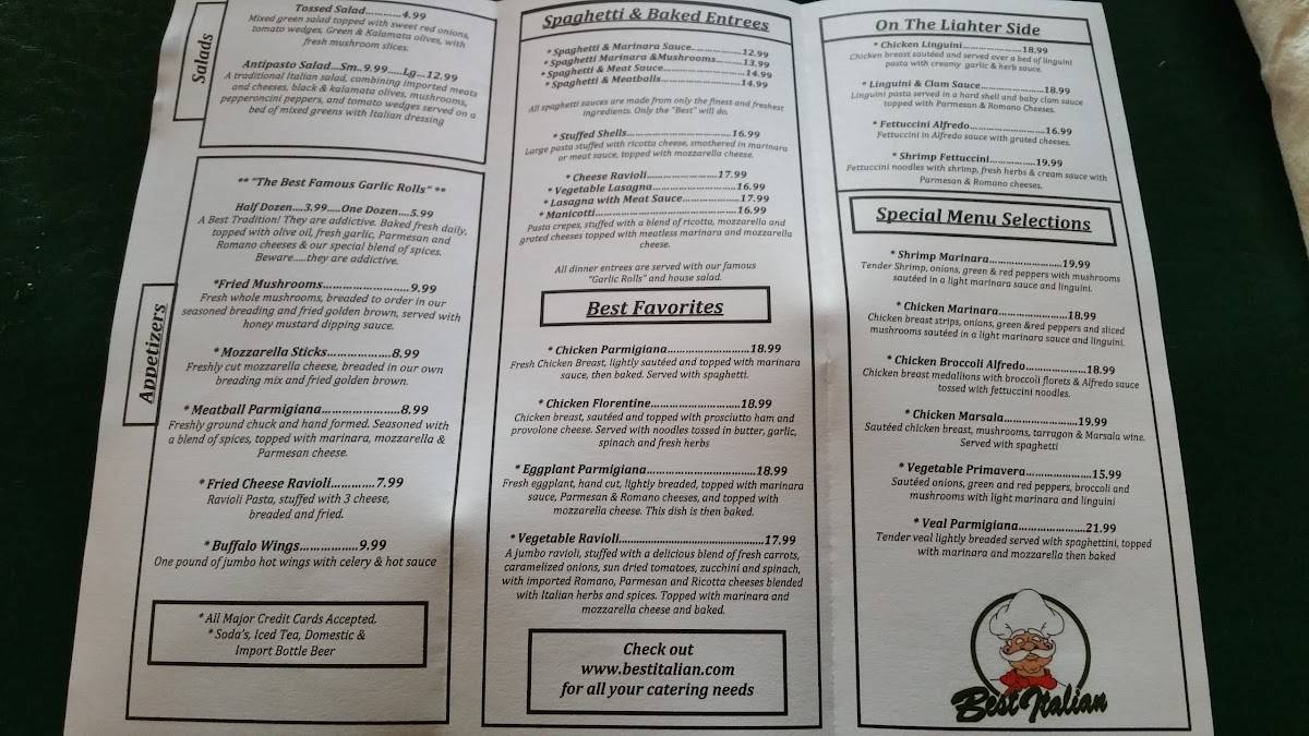 Menu at Best Italian Cafe & Pizzeria in Elks Plaza, Gatlinburg