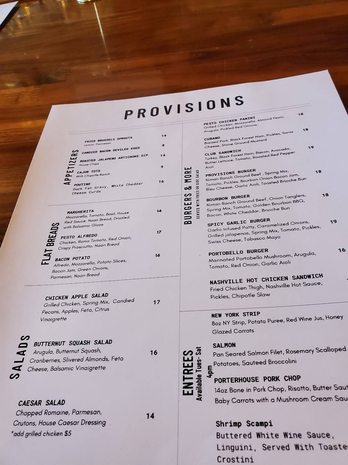 Menu at Provisions pub & bar, Oroville