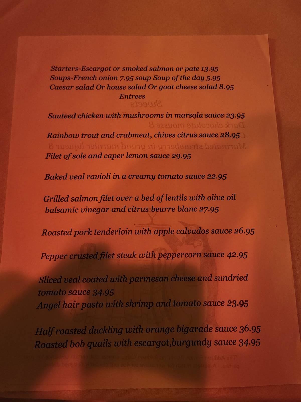 Menu at Addison CafeFrench bistro, Dallas, Belt Line Rd 108