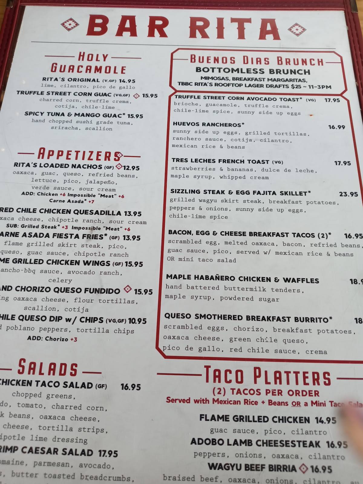 Menu at Bar Rita, Fort Lauderdale