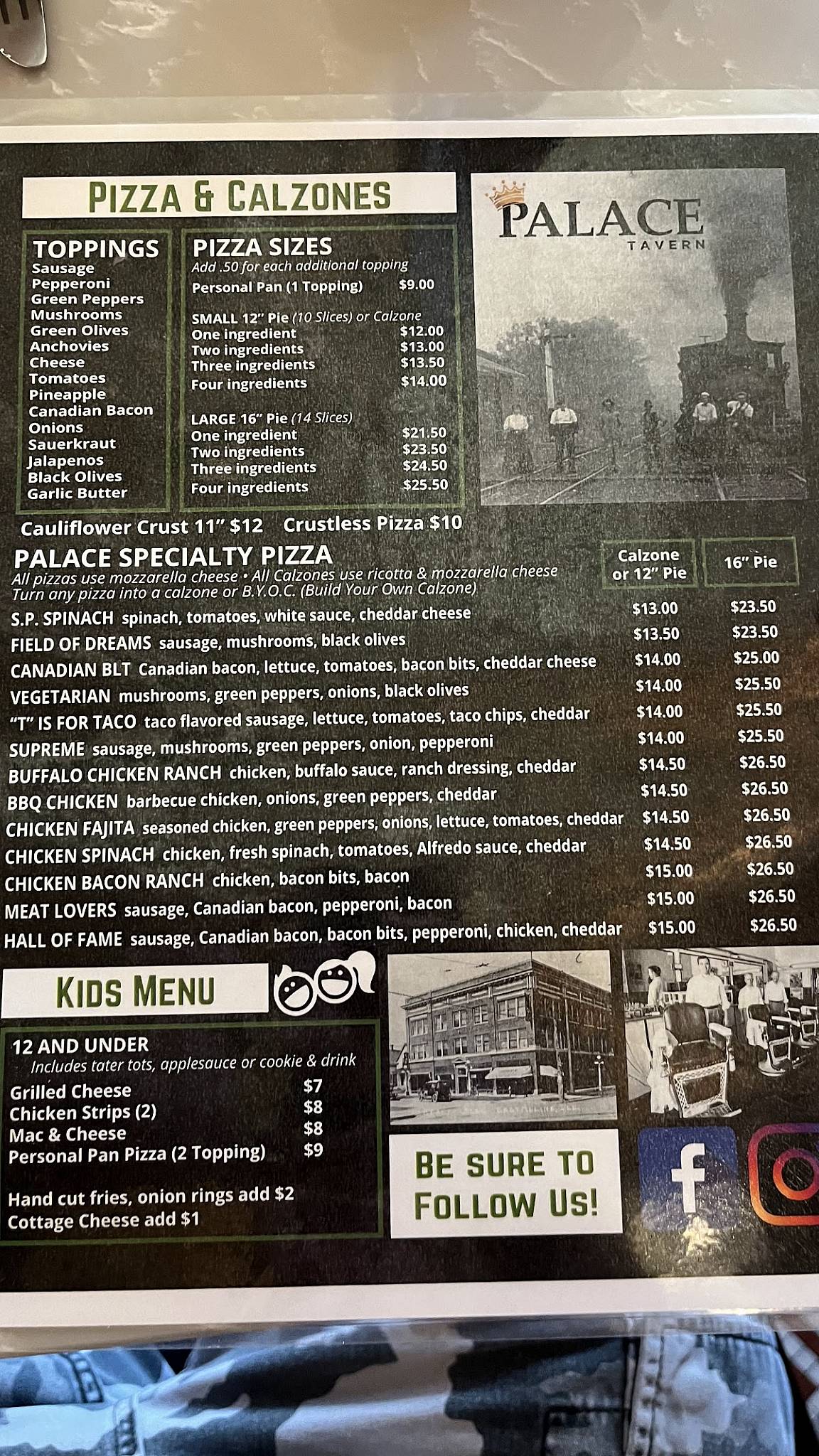 Menu At The Palace Tavern Pub Bar East Moline