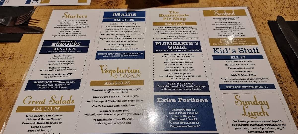 Menu at The Westmorland Inn pub & bar, Bowness-on-Windermere