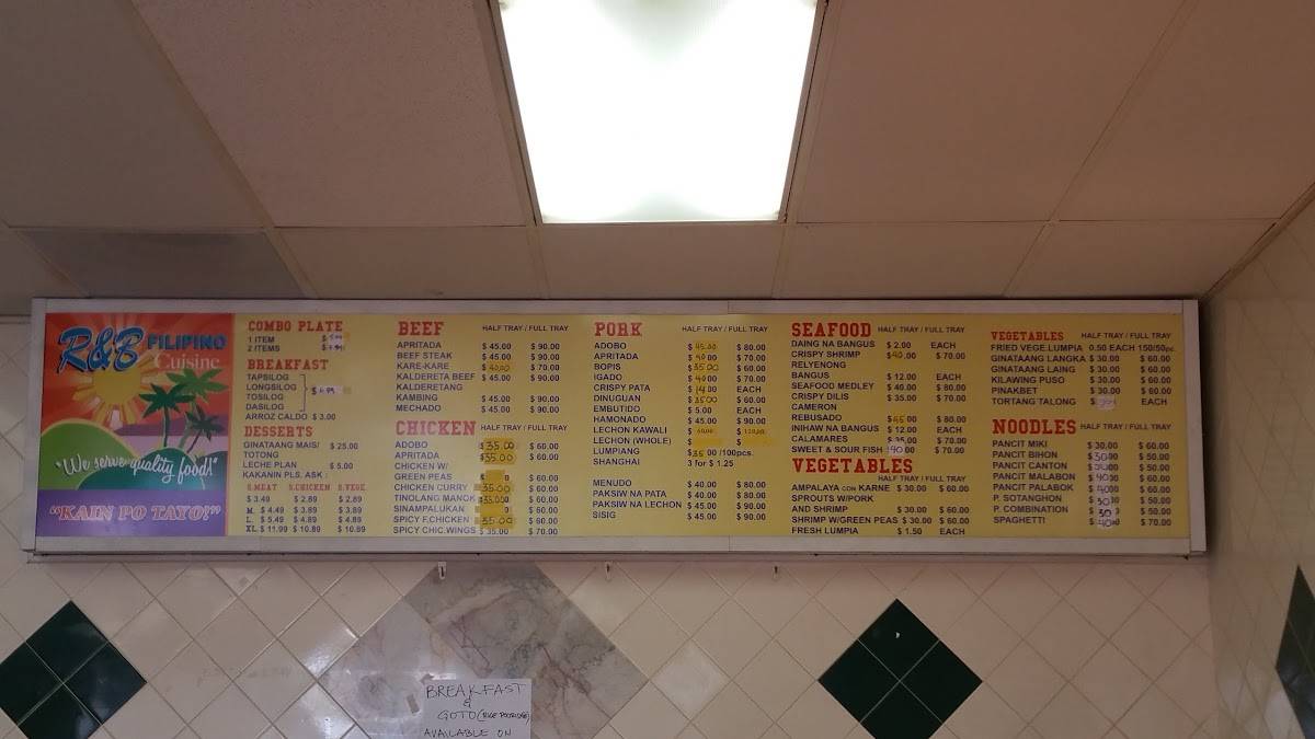 Menu At R & B Filipino Cuisine Restaurant, San Diego