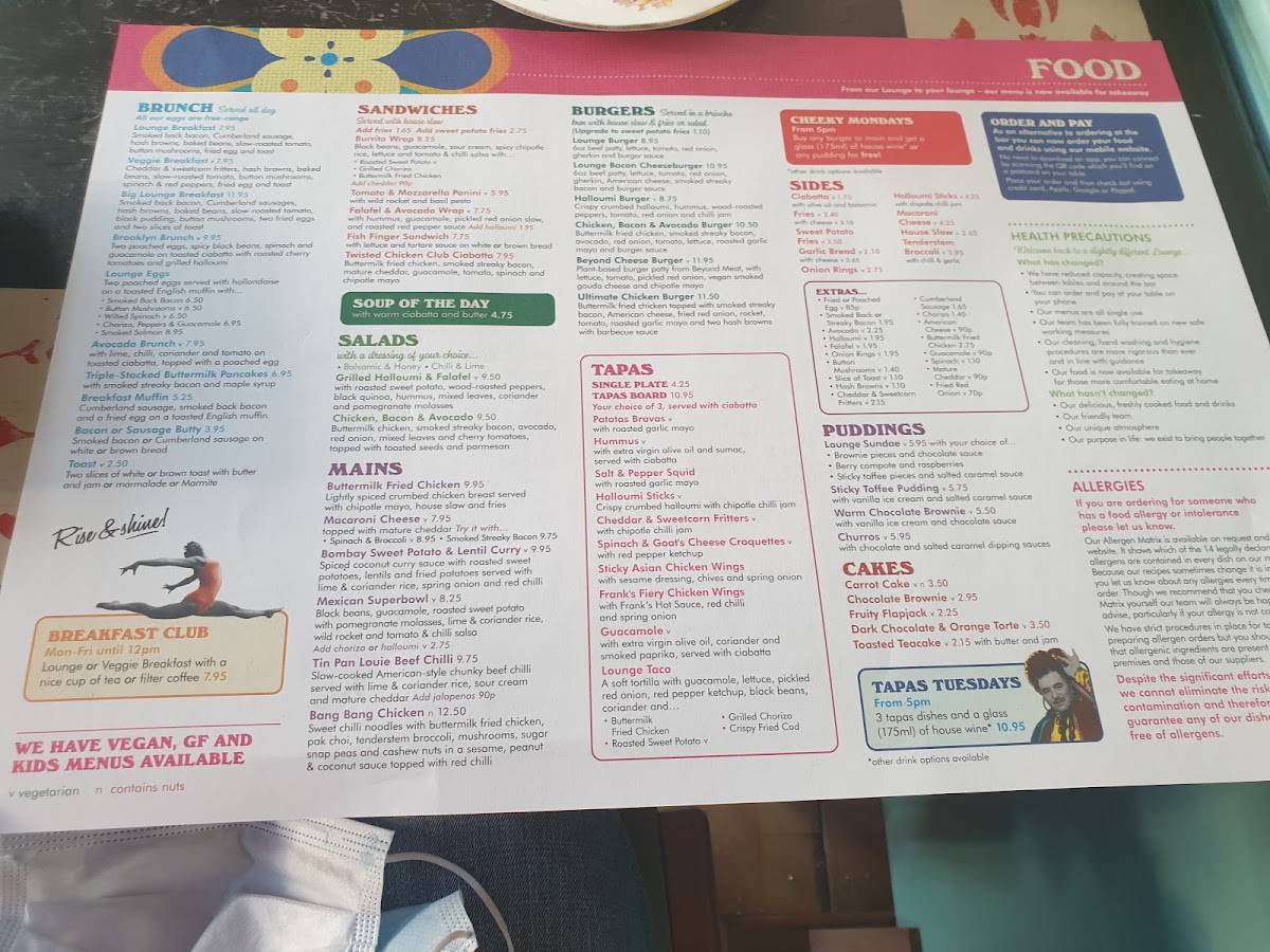 Menu at Racconto Lounge restaurant, Bury