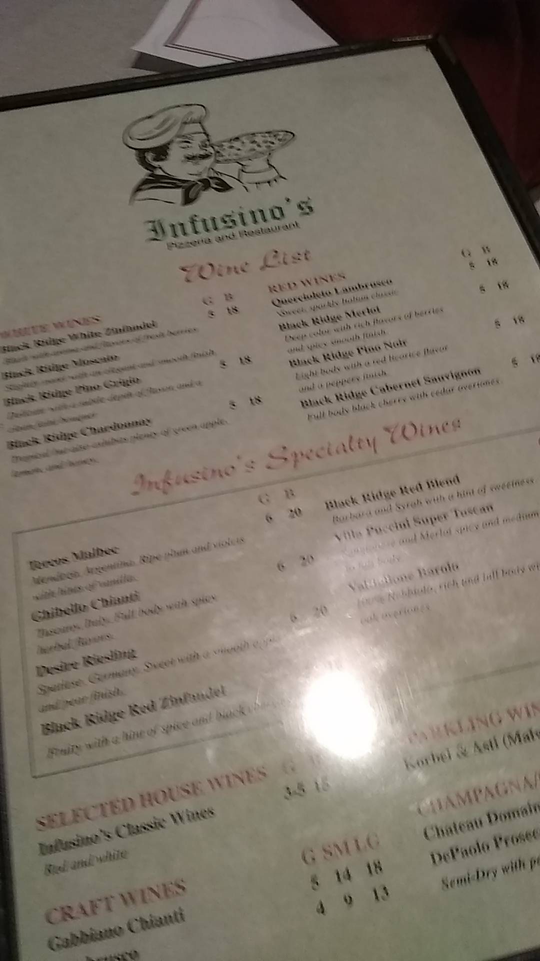Menu at Infusino's Restaurant & Pizzeria, Racine