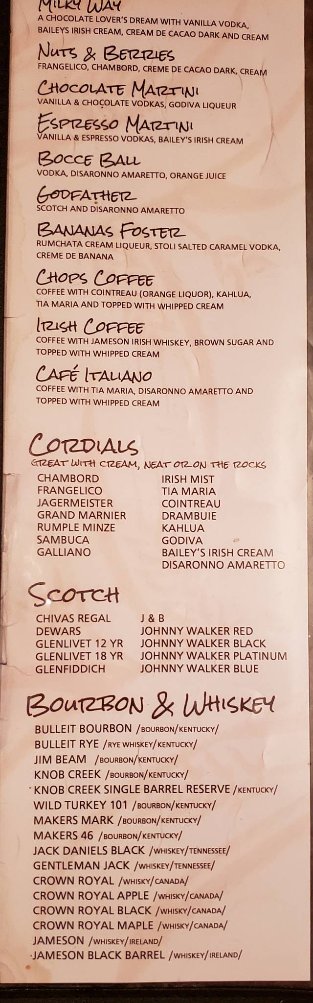 Menu at Chops Grille & Tap House restaurant, Geneva, S Broadway