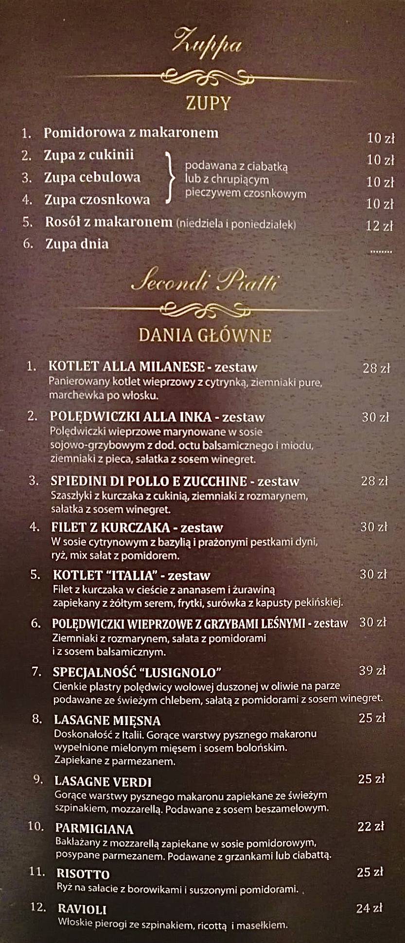 Menu at L usignolo restaurant Knurów