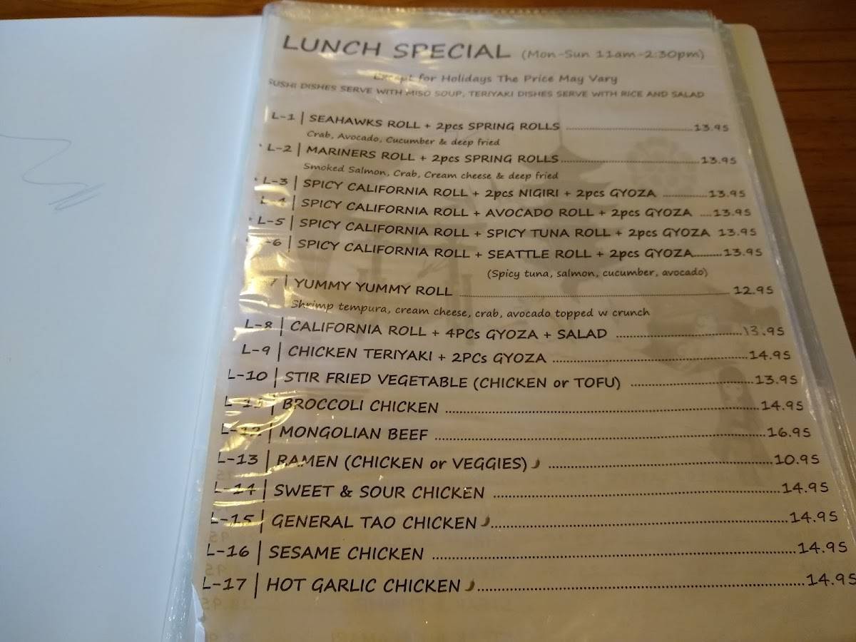 Menu at Mandolin Sushi & Japanese steak house restaurant,