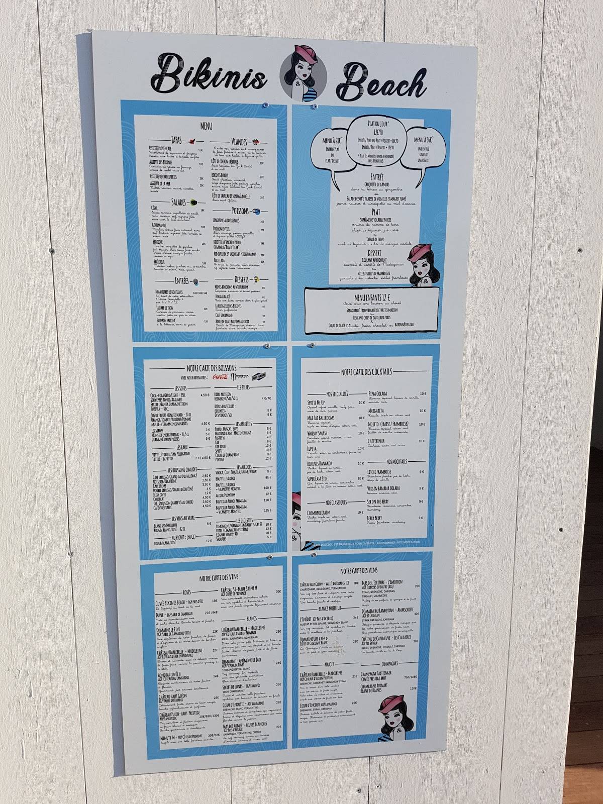 Menu au Bikinis Beach restaurant, La GrandeMotte