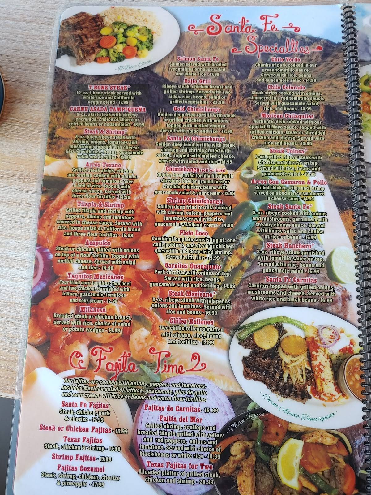 Menu at Santa Fe Restaurant & Bar, Dyer