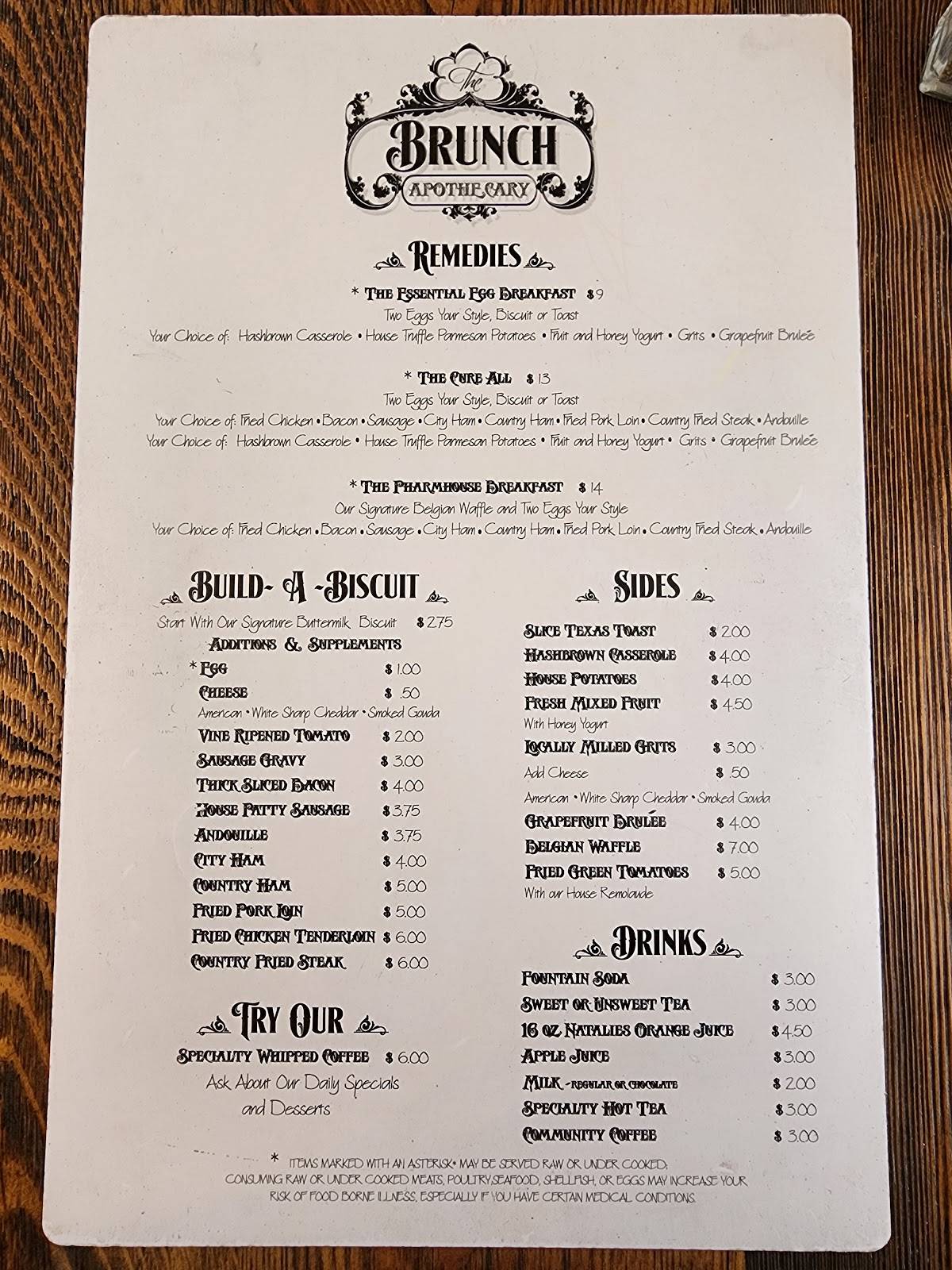 Menu at The Brunch Apothecary restaurant, Dacula
