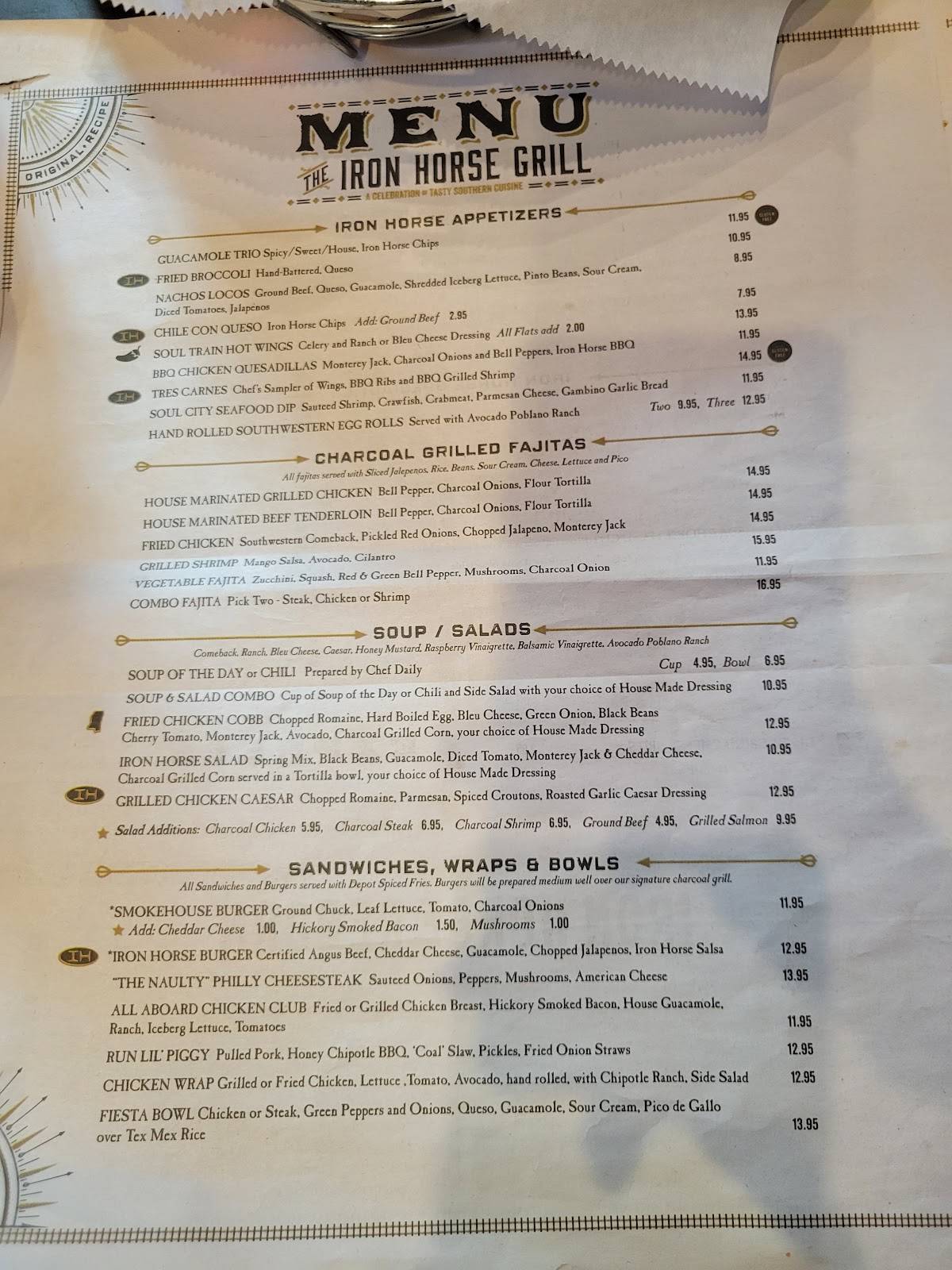 Menu at The Iron Horse Grill restaurant, Jackson
