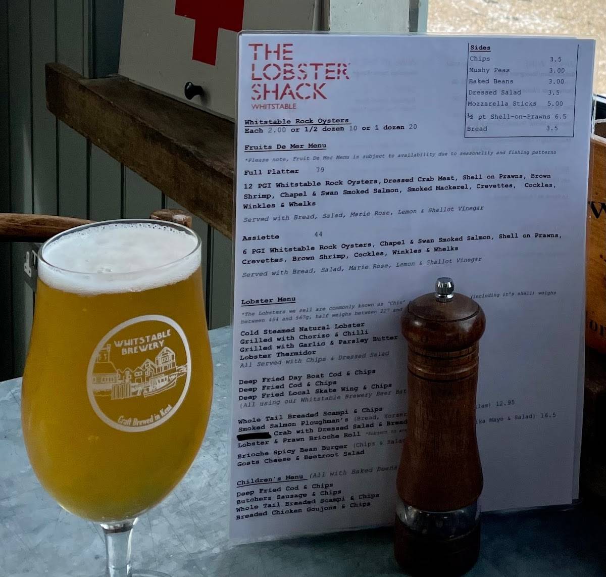 Menu at The Lobster Shack restaurant, Whitstable