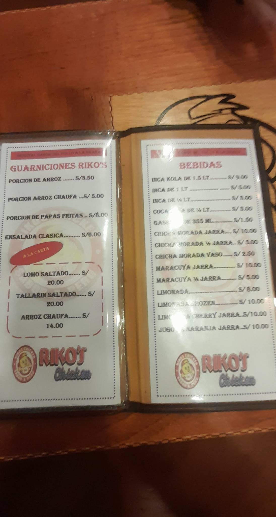 Carta del restaurante Riko's Chicken, Chiclayo