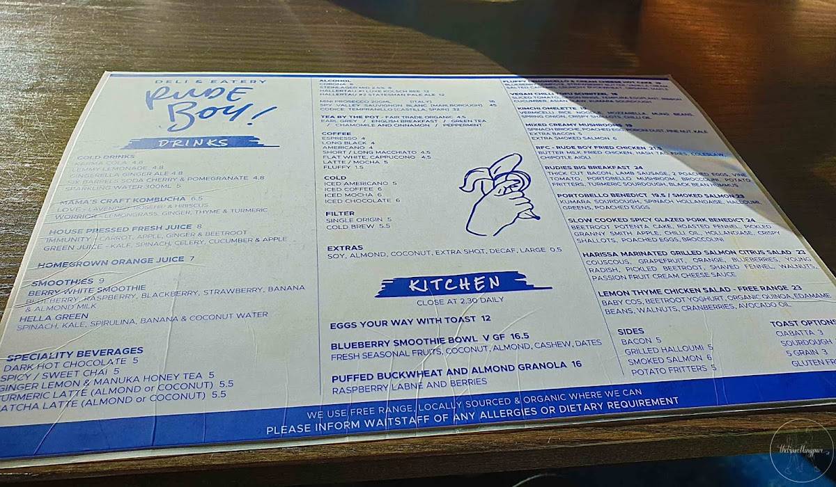 Menu at Rude Boy Deli & Eatery restaurant, Auckland