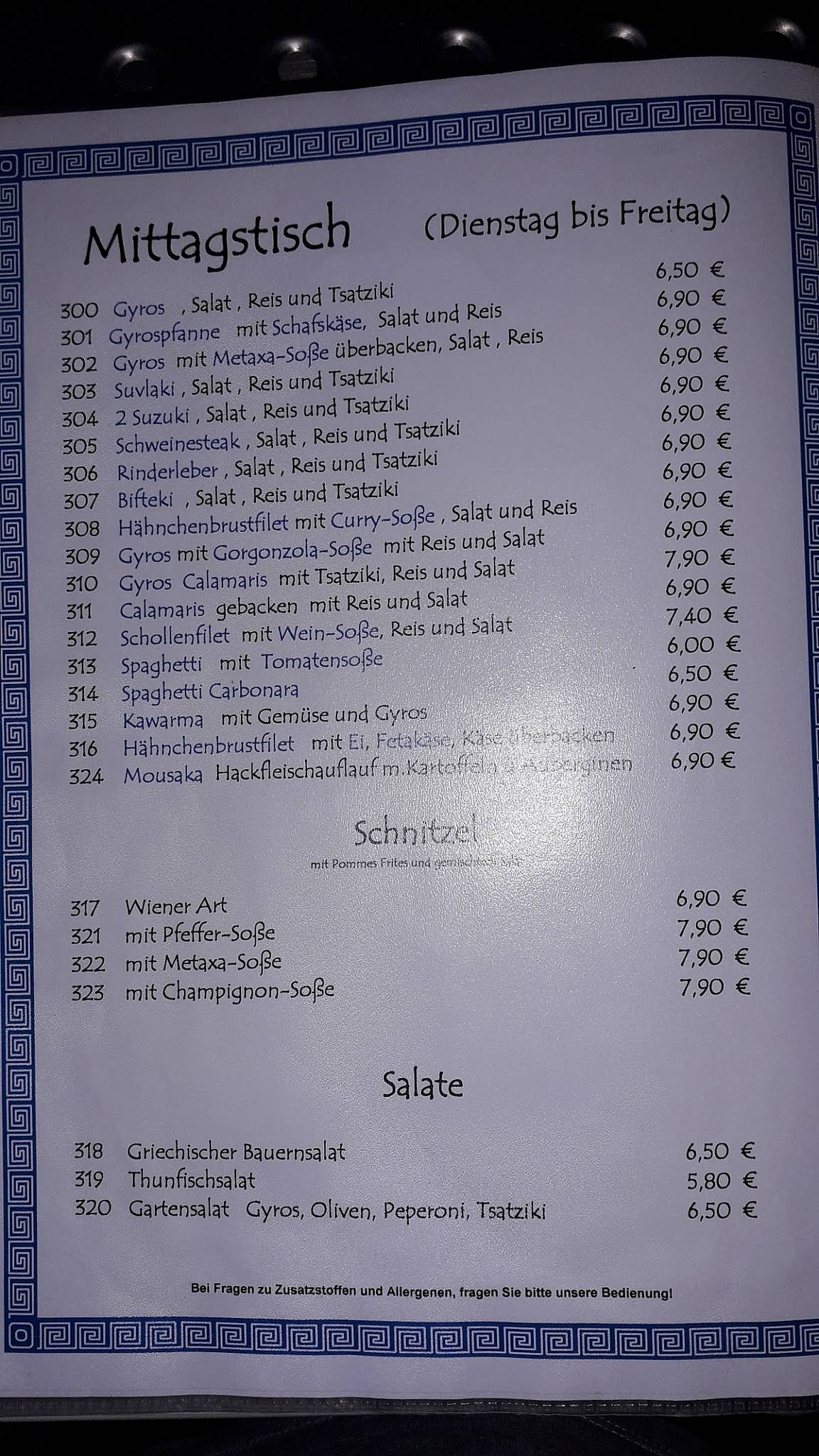 Speisekarte von Restaurant Zum Griechen, Salzwedel