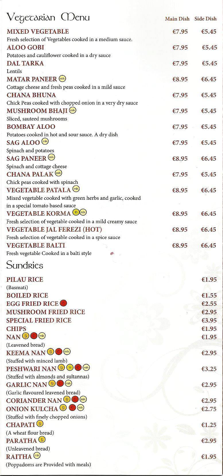 Menu at Santoor Indian Restaurant, Oranmore