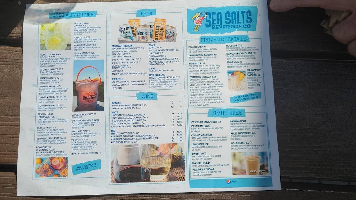 Menu at Sea Salts Beverage Company pub & bar, Hilton Head Island