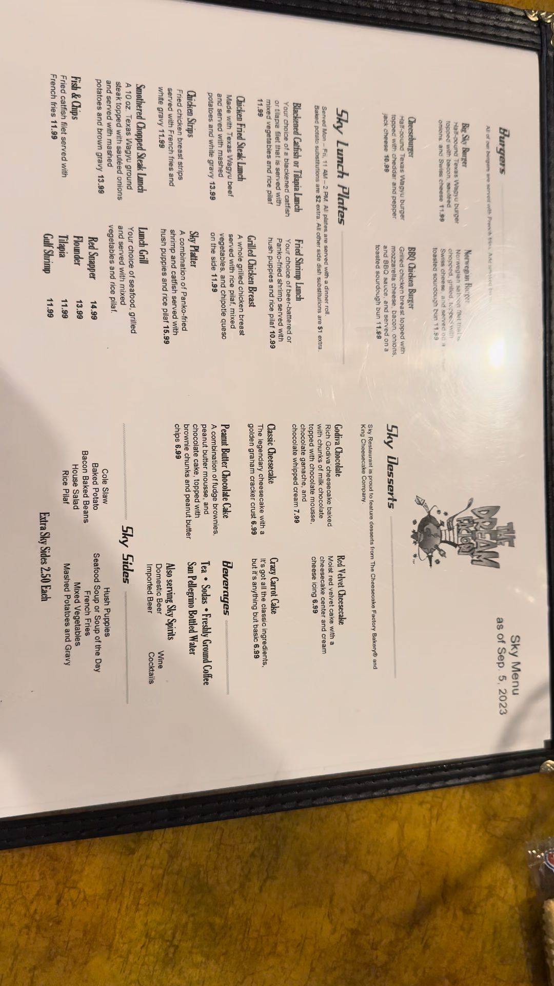 Menu at Sky Restaurant, Victoria