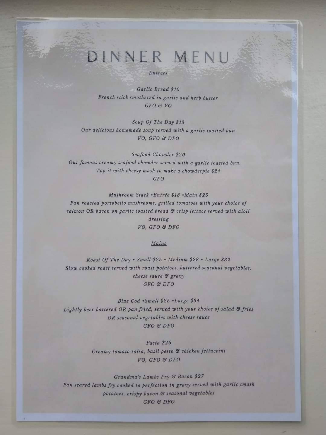 Menu At Star And Garter Restaurant Oamaru