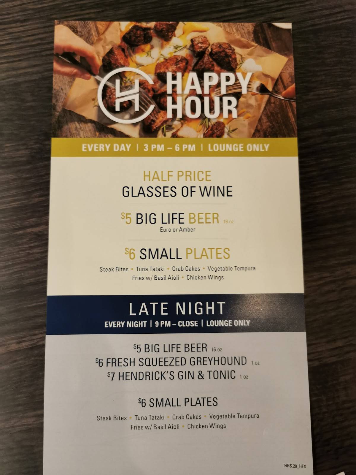 Menu at Chop Steakhouse & Bar, Halifax