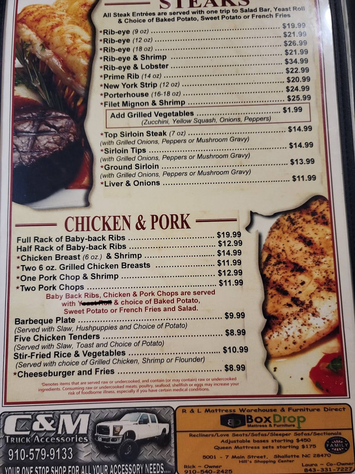 Menu at Jerome's Steak & Seafood steakhouse, Shallotte