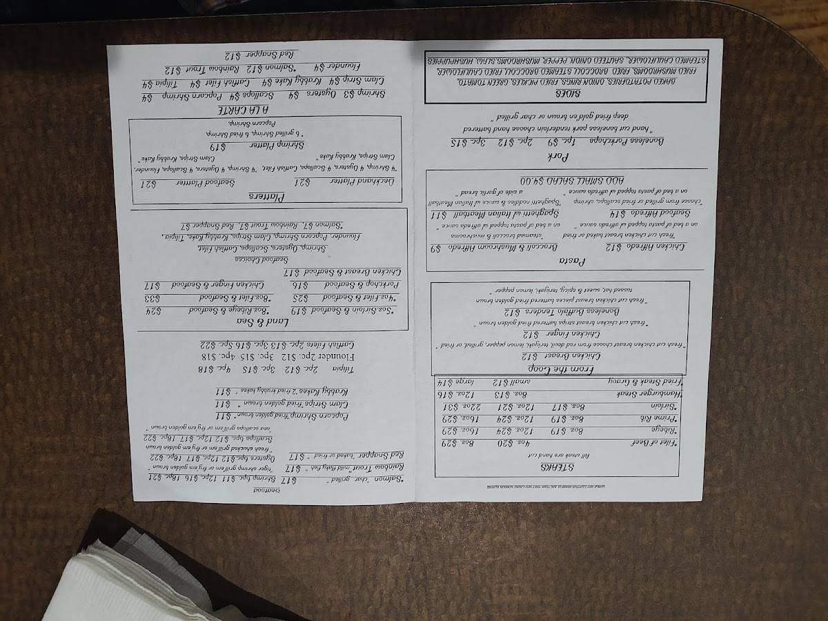 Menu at Jimmy's Steak and Seafood steakhouse, Jackson