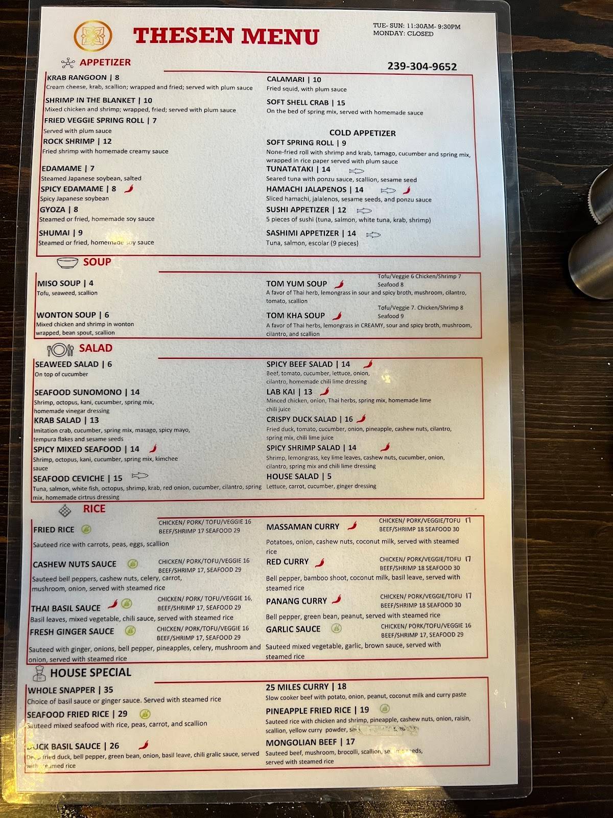 Menu at THESEN ASIAN NOODLE BAR, Naples Manor