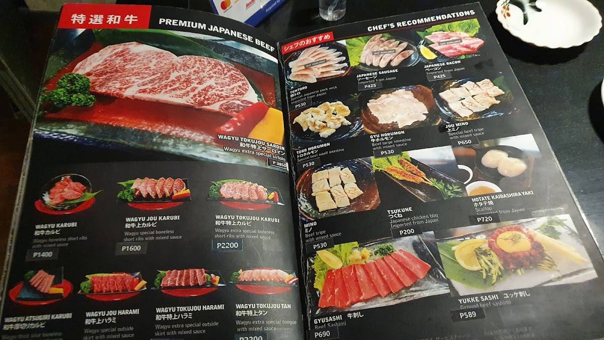 Menu at Tajimaya Charcoal Grill restaurant, Baguio