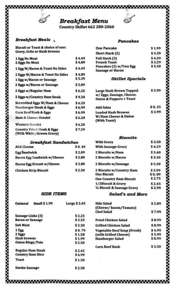 Menu at The Country Skillet restaurant, Southaven