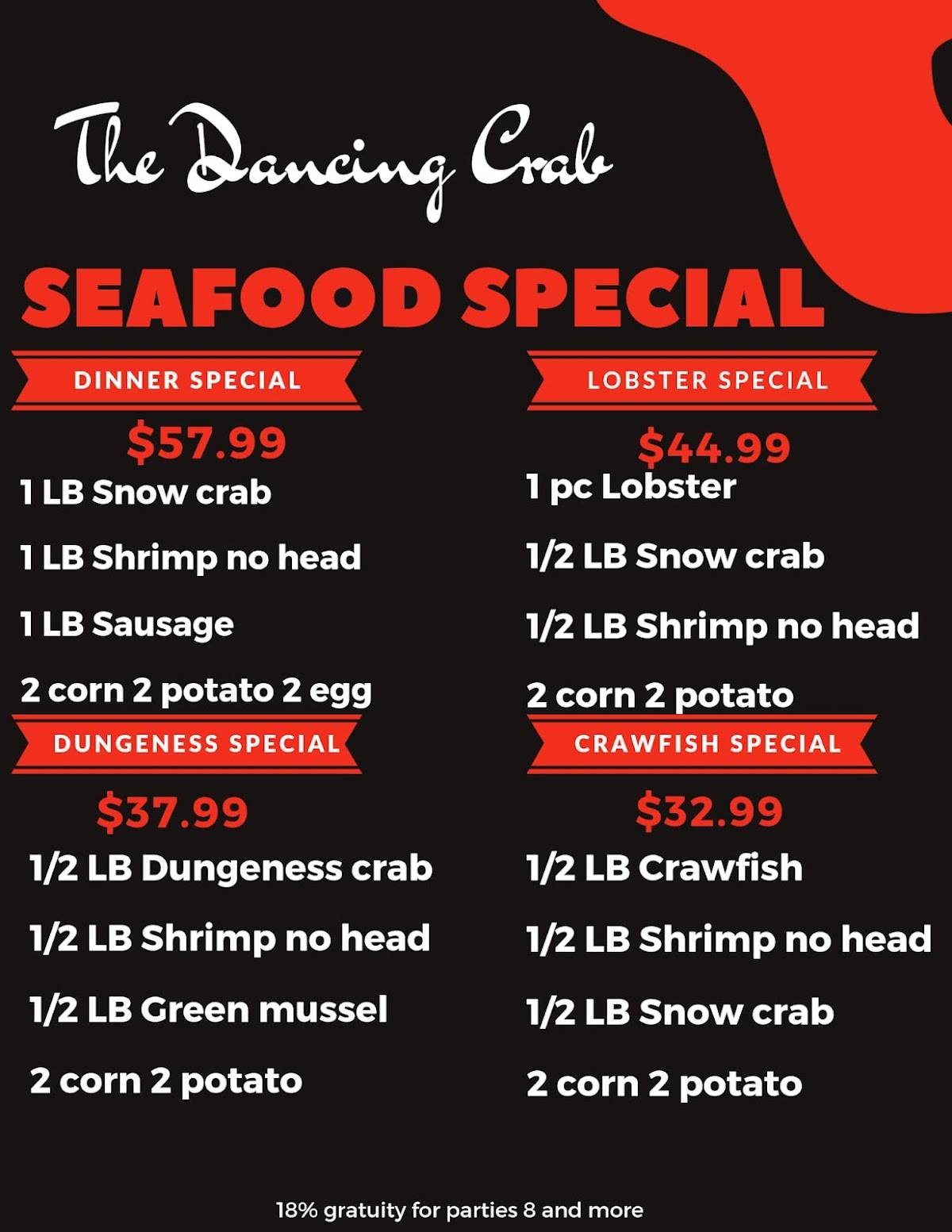 Menu at The Dancing Crab pub & bar, Altamonte Springs