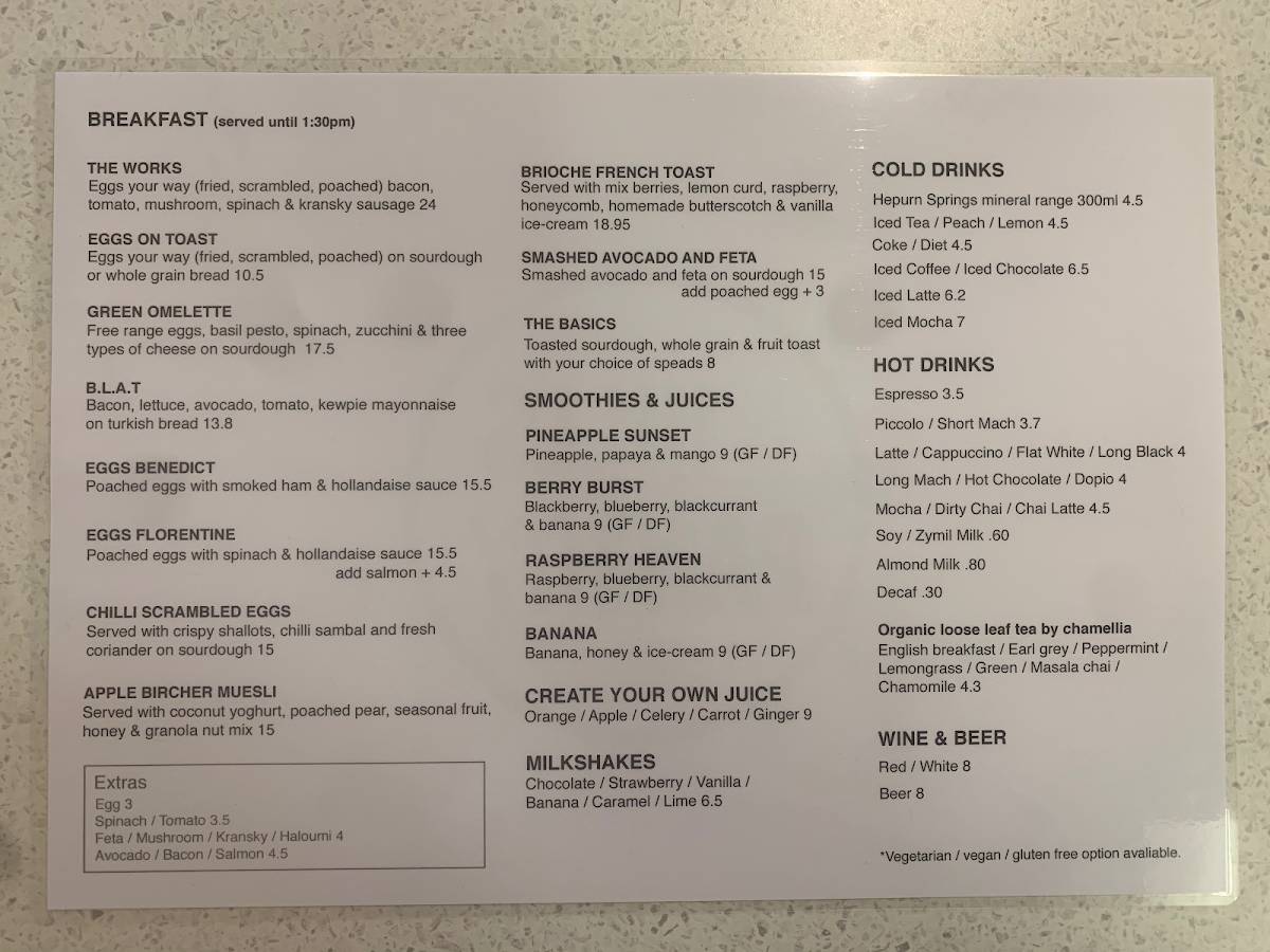 Menu at The Hills Pantry restaurant, Wheelers Hill
