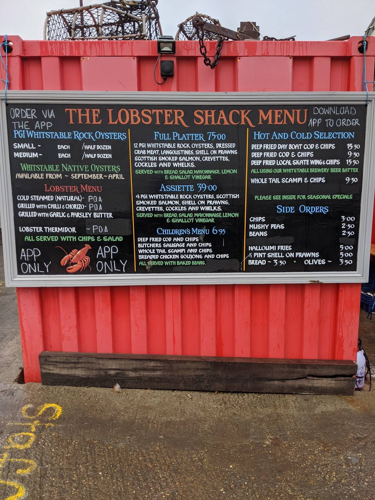 Menu at The Lobster Shack restaurant, Whitstable