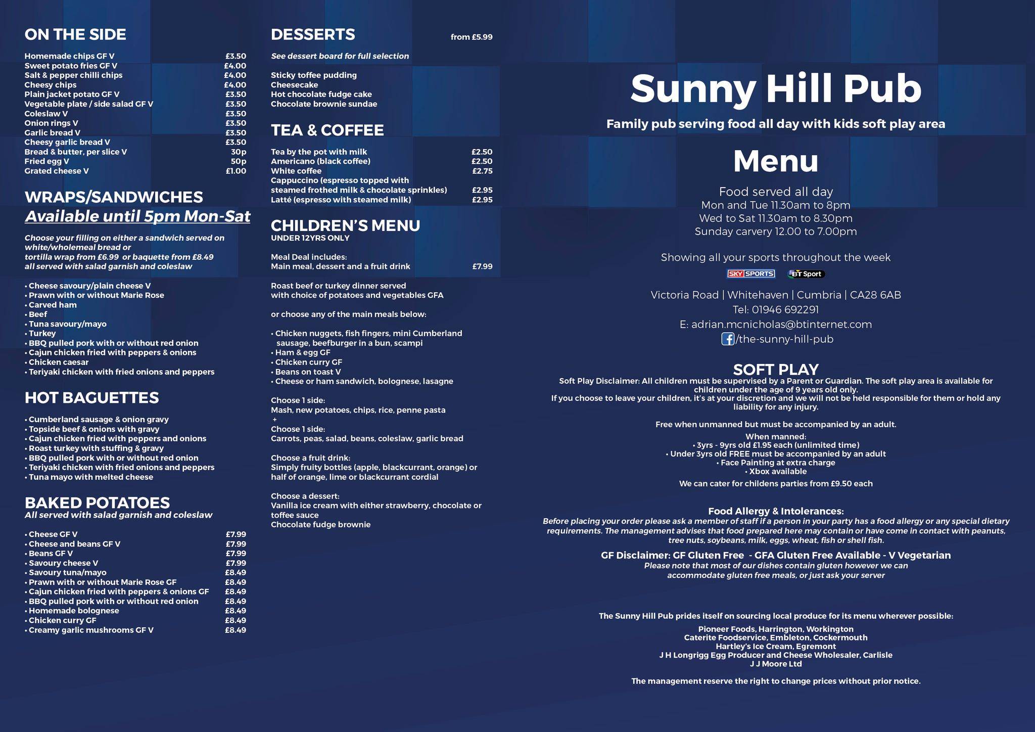 Menu at The Sunny Hill Pub, Whitehaven