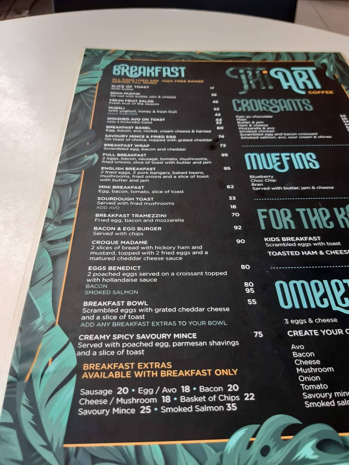 Menu at Thi Art Coffee restaurant, Vredendal
