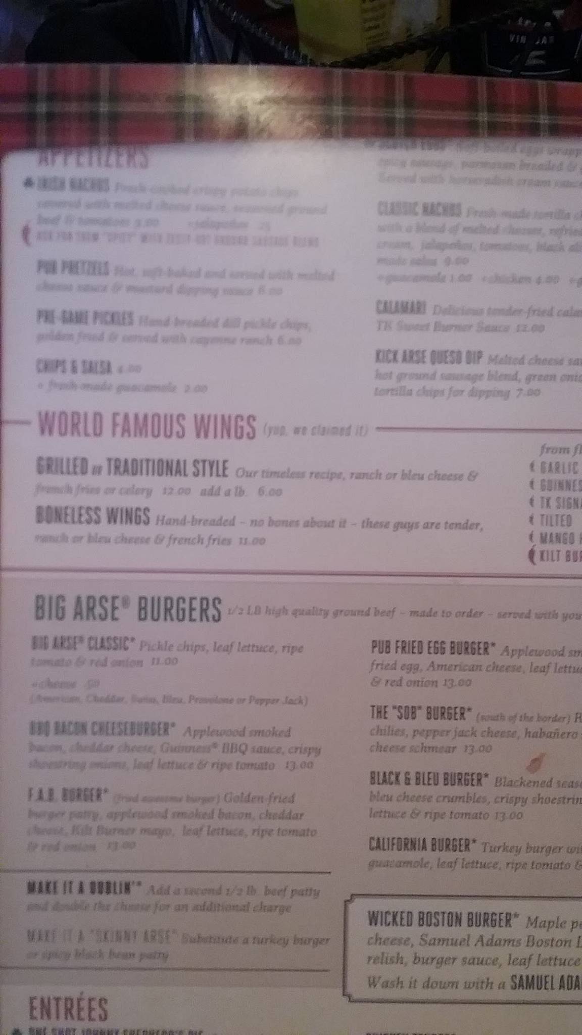 Menu at Tilted Kilt Pub and Eatery, Florence