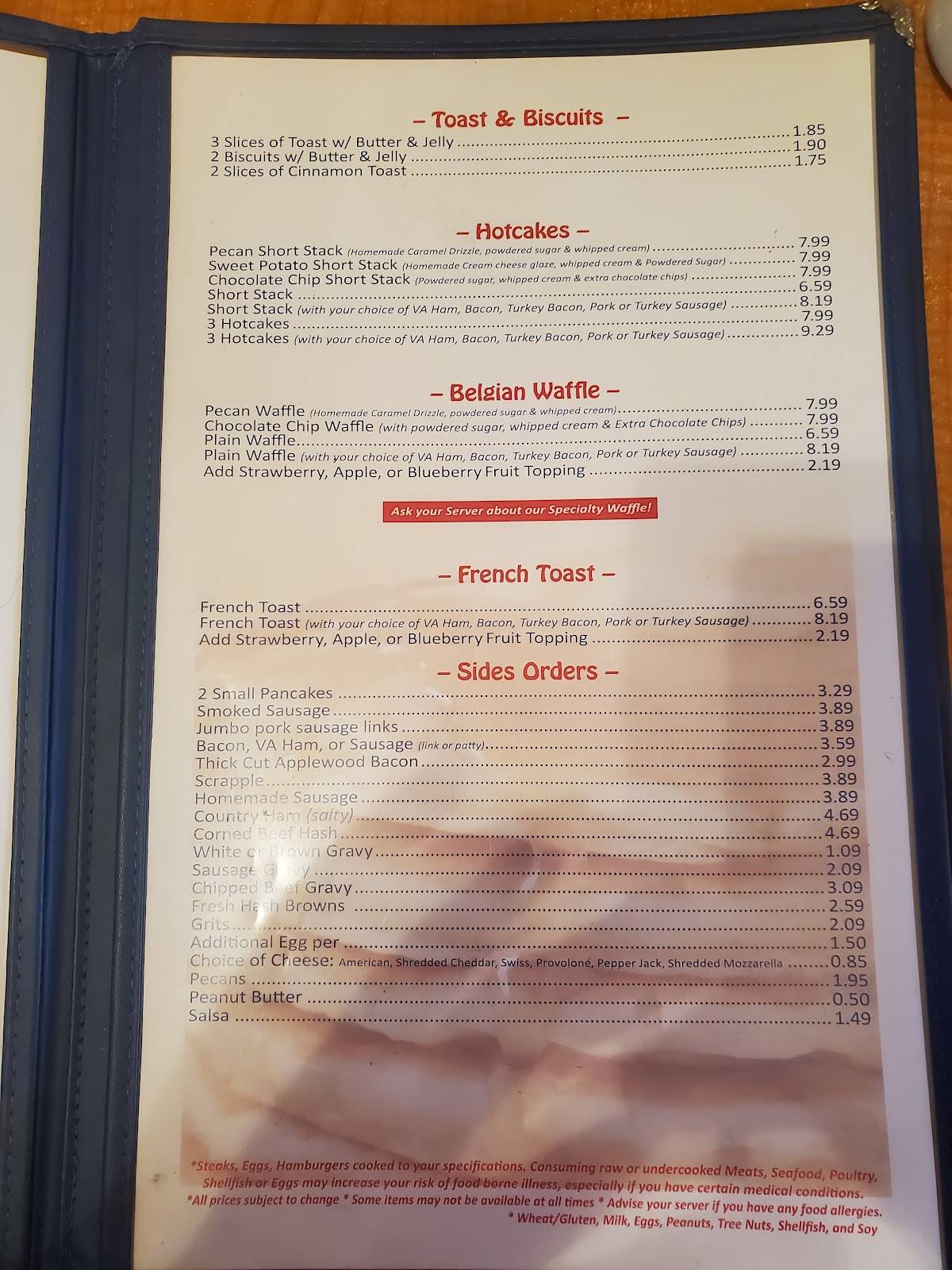 Menu at Tommy's Restaurant, Hampton