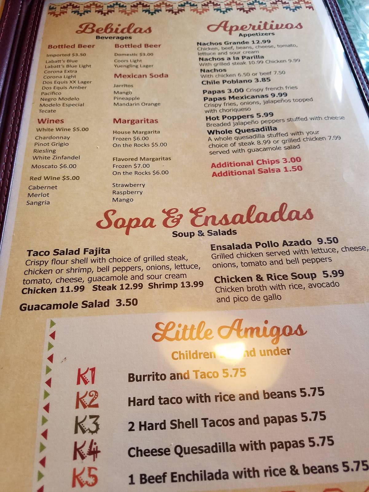 Menu at Tres Primos Mexican Restaurant, Elbridge