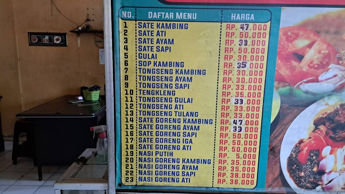 Menu at Warung Sate & Tongseng Pak Syam restaurant, East Jakarta