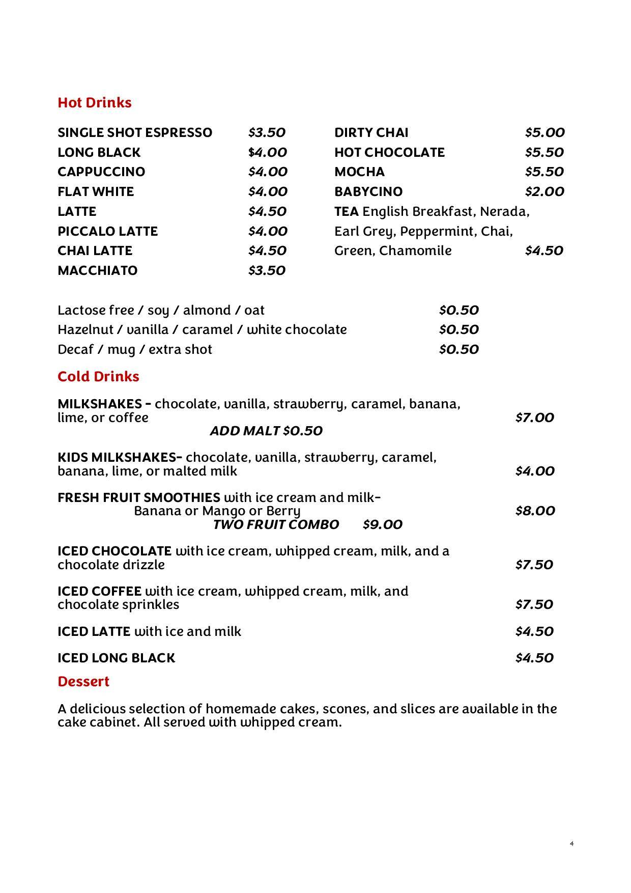 Menu at Whistle Stop Café restaurant, Yungaburra