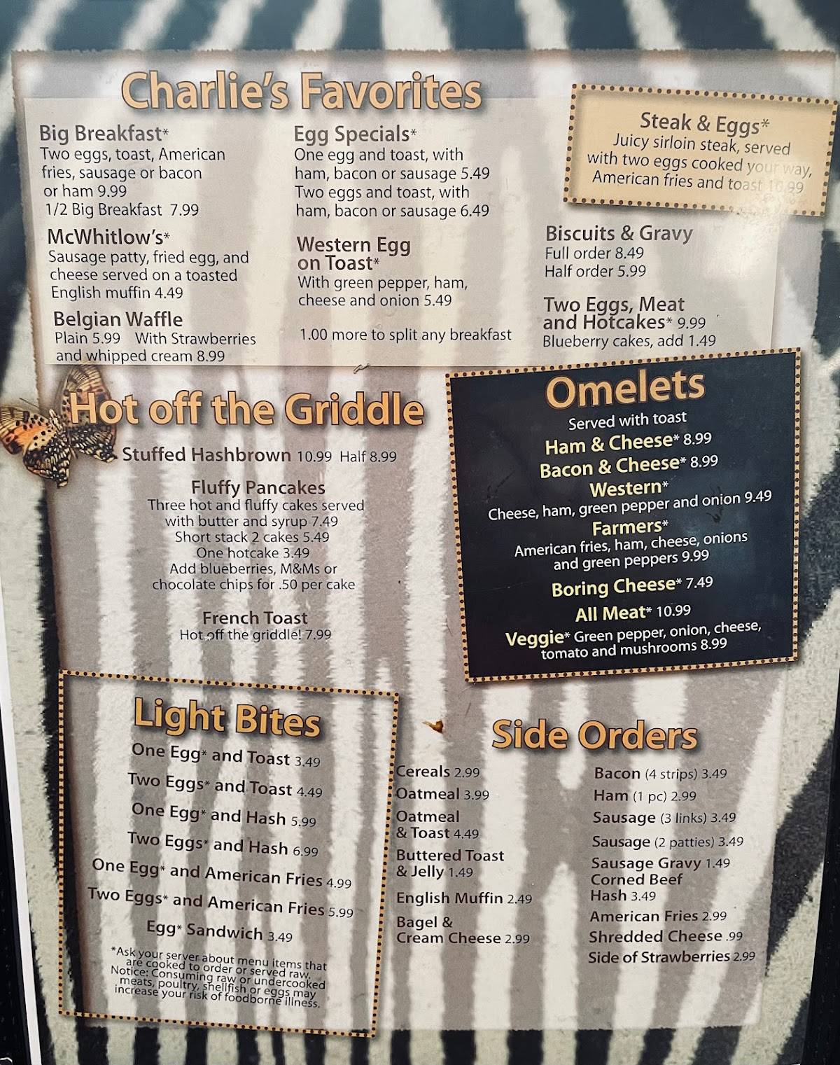 Menu at Whitlow's Forerunner restaurant, Muskegon