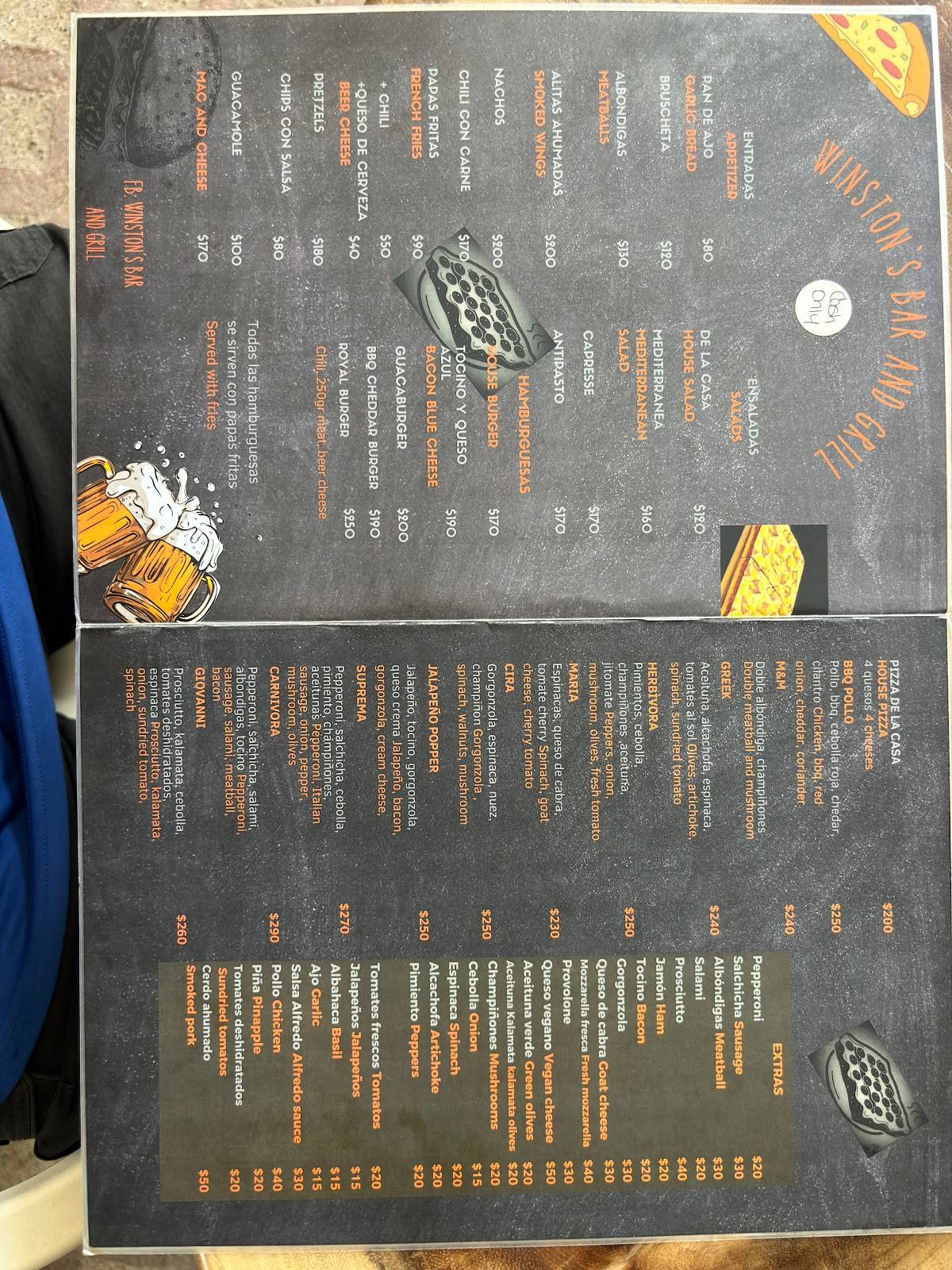 Menu at Winstons Bar & Grill PV, Puerto Vallarta